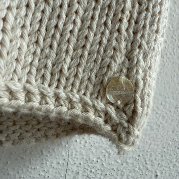 Handknit Cardigan Womens S/M Ivory Cotton Chunky Knit Sweater Oversized Buttons - Picture 5 of 7
